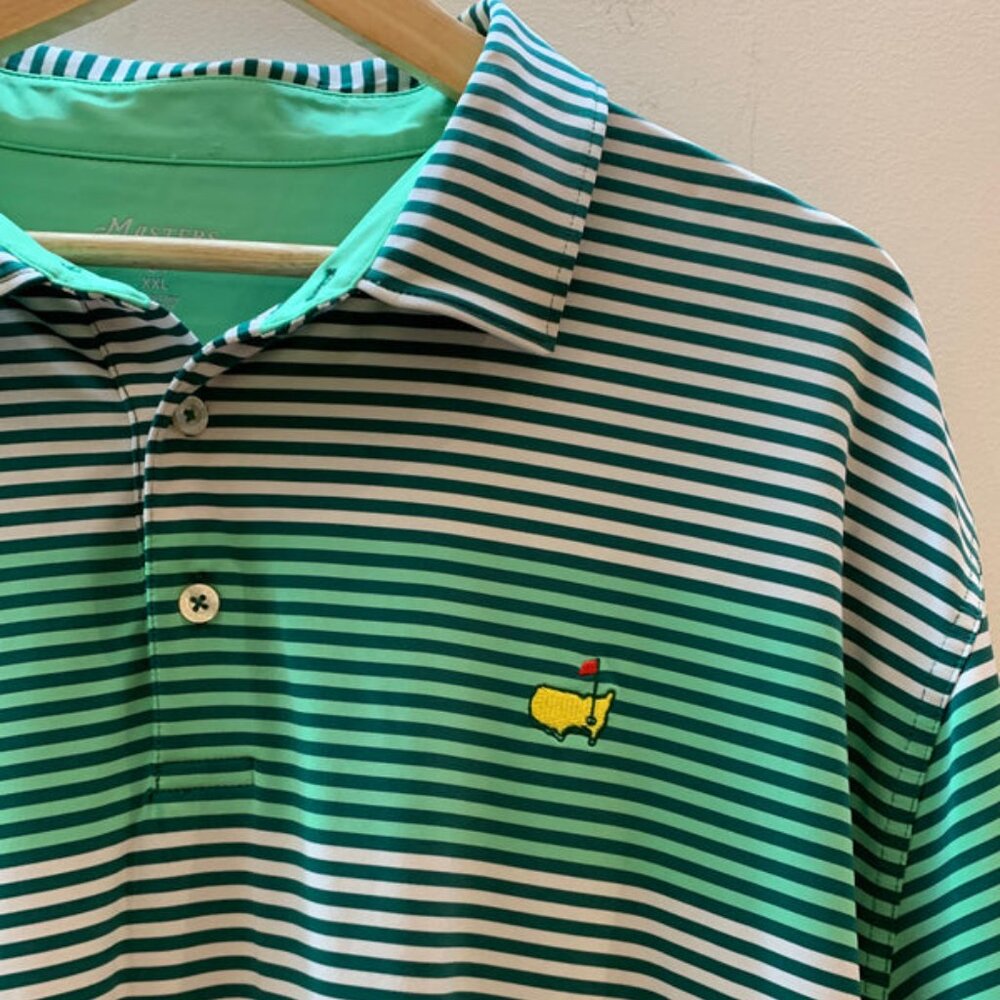 Masters Tech Golf Polo Shirt Green Stripes - Men's Size XXL